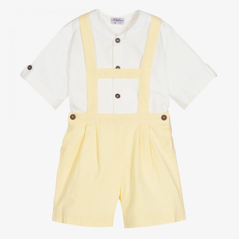 Kidiwi - Белый топ и желтые льняные шорты для мальчиков | Childrensalon