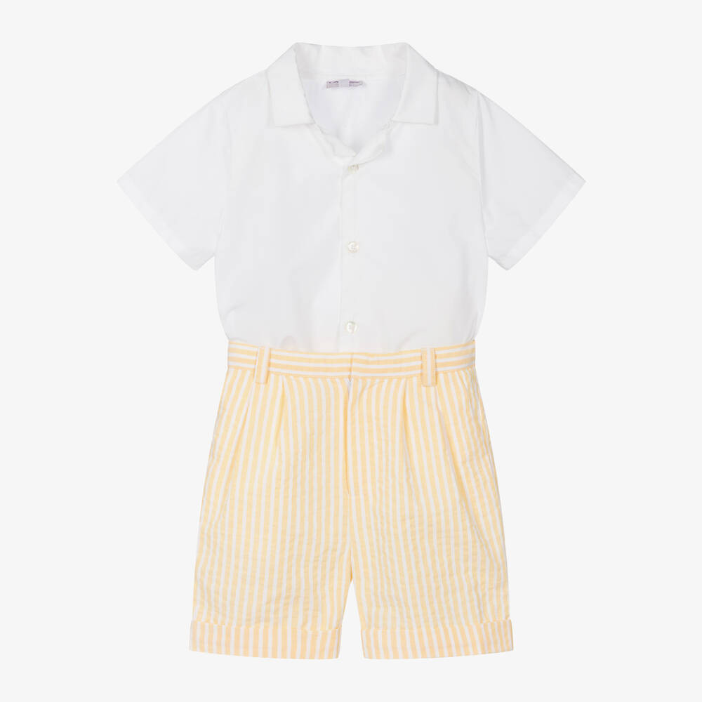 Kidiwi-Boys Yellow & White Cotton Shorts Set | Childrensalon Outlet