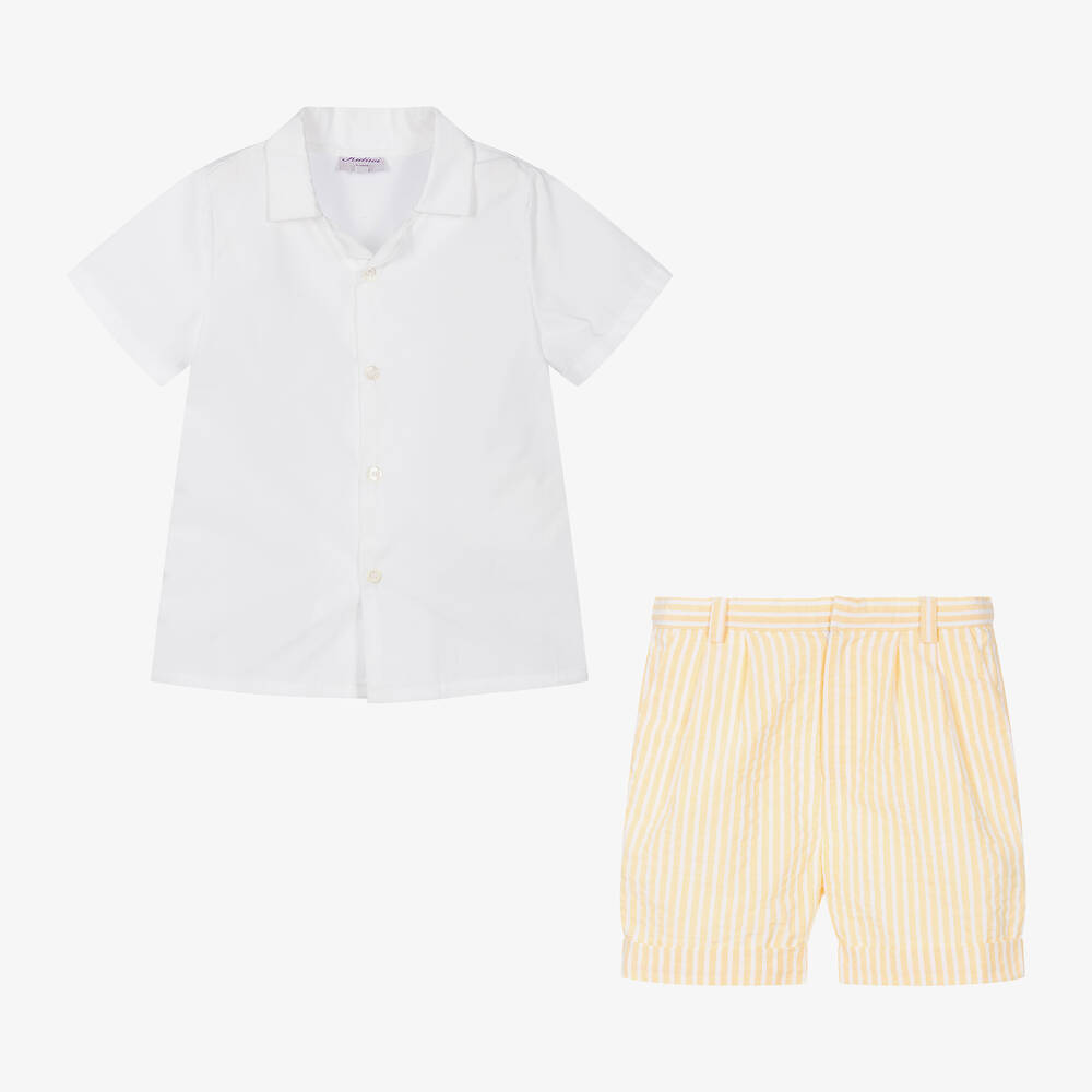 Kidiwi-Boys Yellow & White Cotton Shorts Set | Childrensalon Outlet