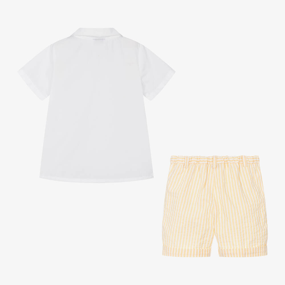 Kidiwi-Boys Yellow & White Cotton Shorts Set | Childrensalon Outlet