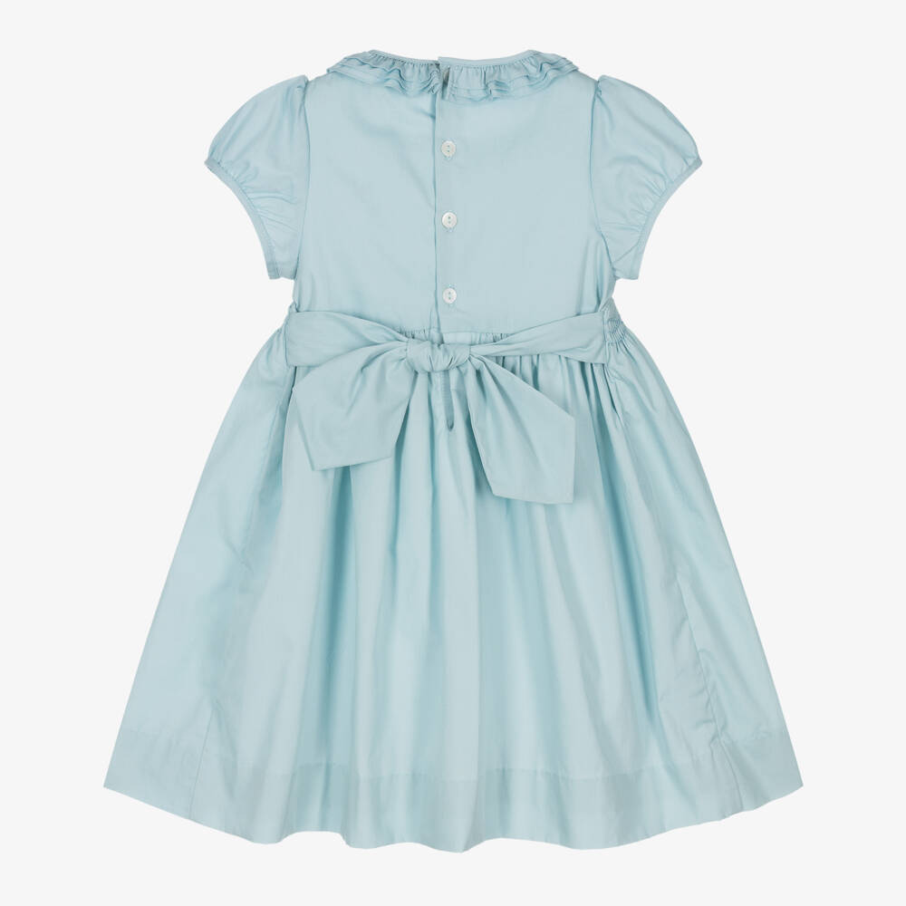 Kidiwi-Girls Aqua Hand-Crafted Poplin Dress | Childrensalon Outlet