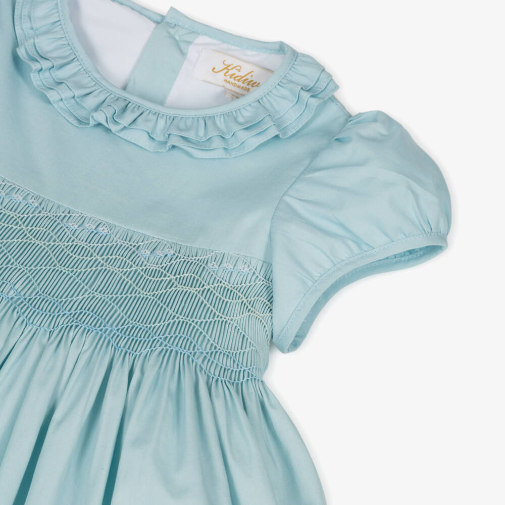 Kidiwi-Girls Aqua Hand-Crafted Poplin Dress | Childrensalon Outlet