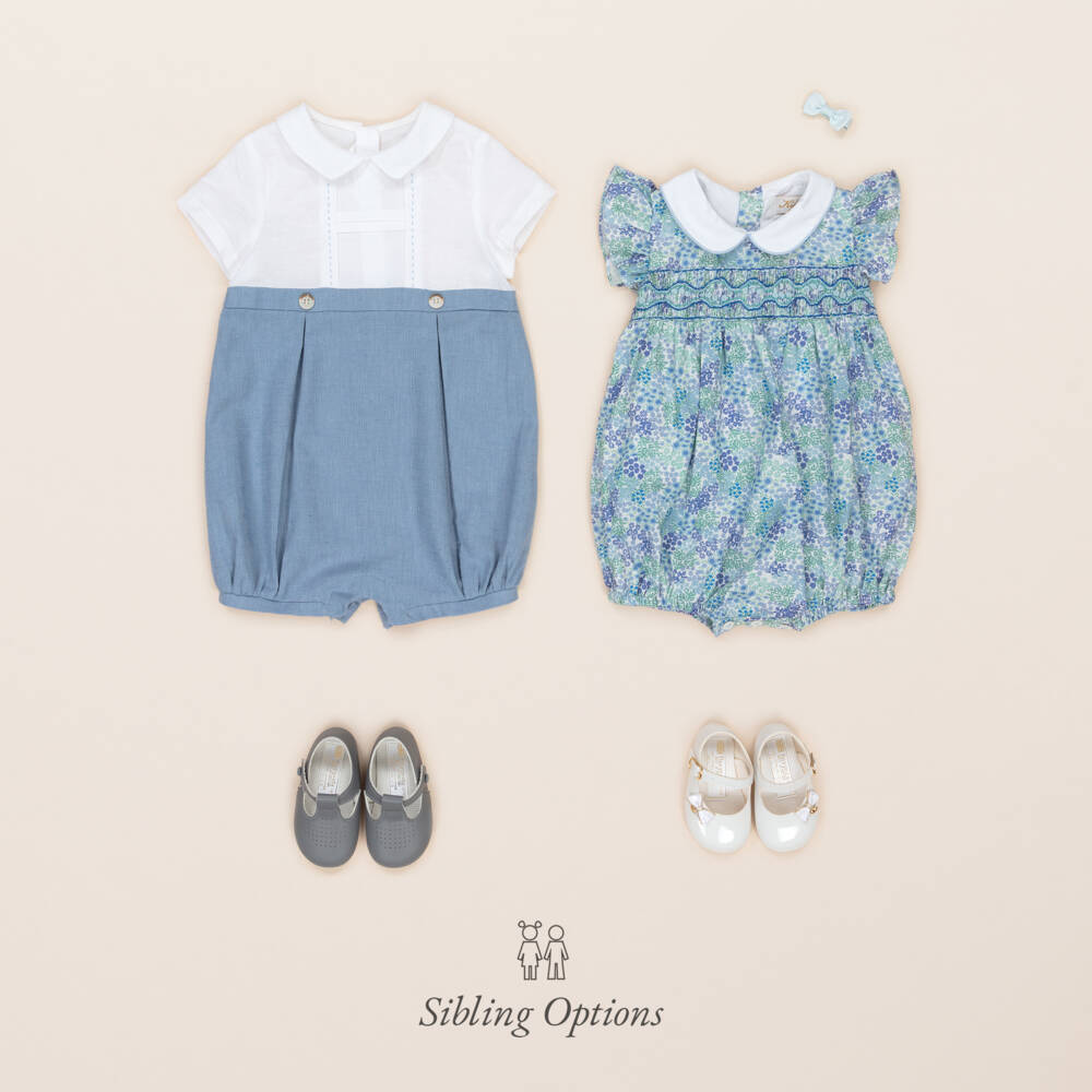 Kidiwi-Girls' Azure Floral Cotton Romper | Childrensalon Outlet