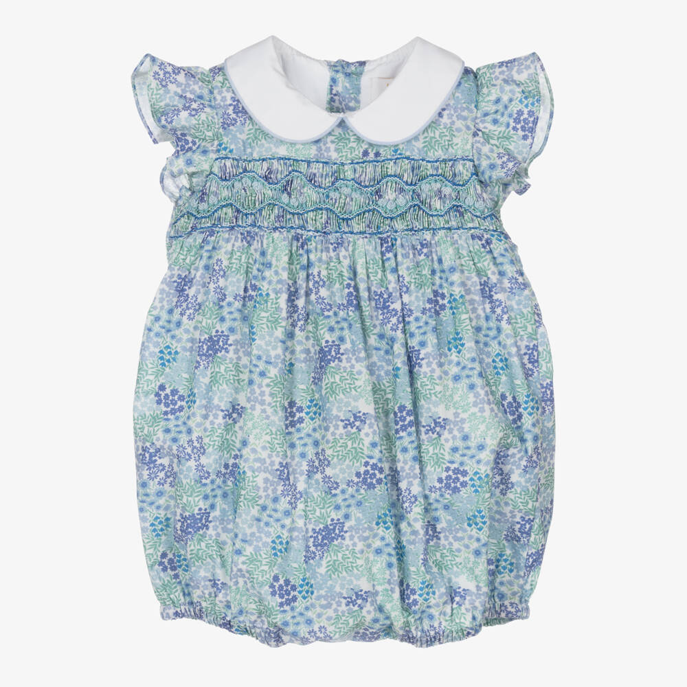 Kidiwi-Girls' Azure Floral Cotton Romper | Childrensalon Outlet