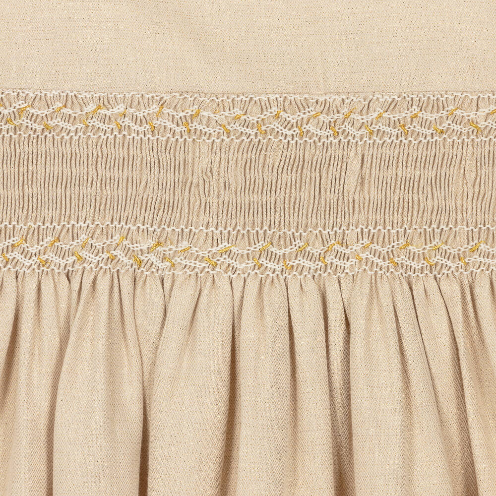 Kidiwi-Girls Beige Smocked Dress | Childrensalon Outlet