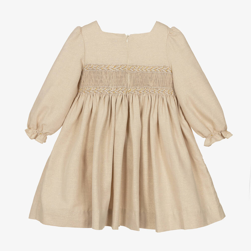 Kidiwi-Girls Beige Smocked Dress | Childrensalon Outlet
