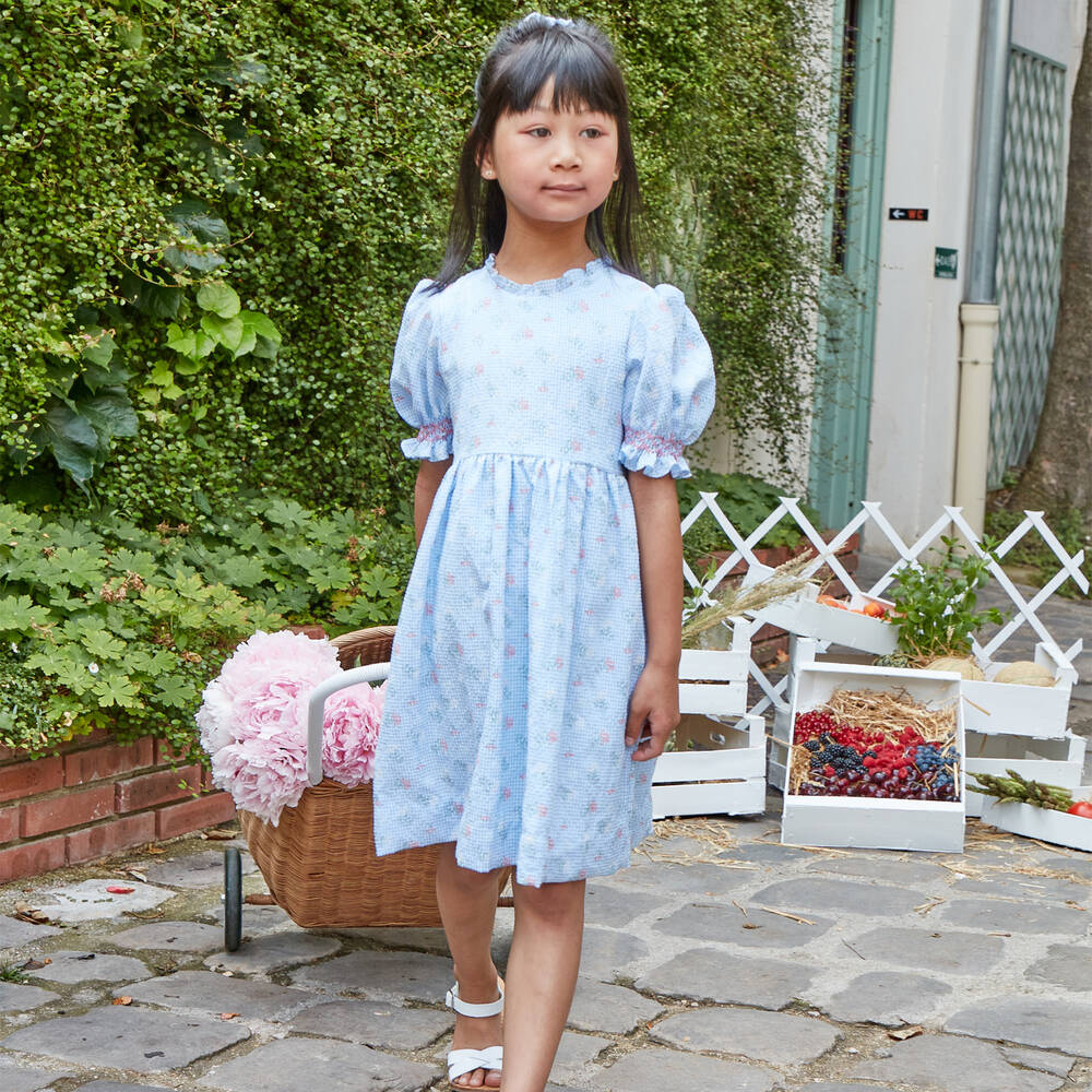 Kidiwi-Girls Blue Check Cotton Dress | Childrensalon Outlet