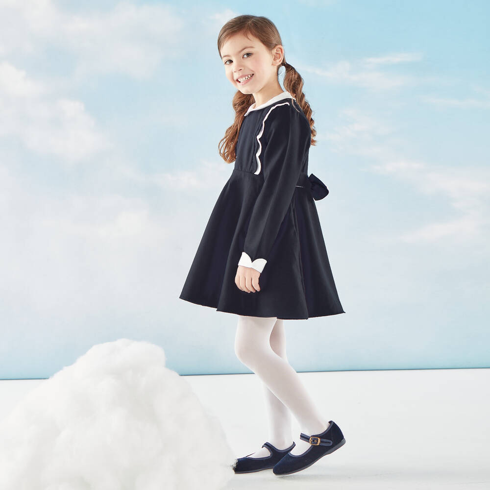 Kidiwi-Girls Blue Cotton Dress  | Childrensalon Outlet