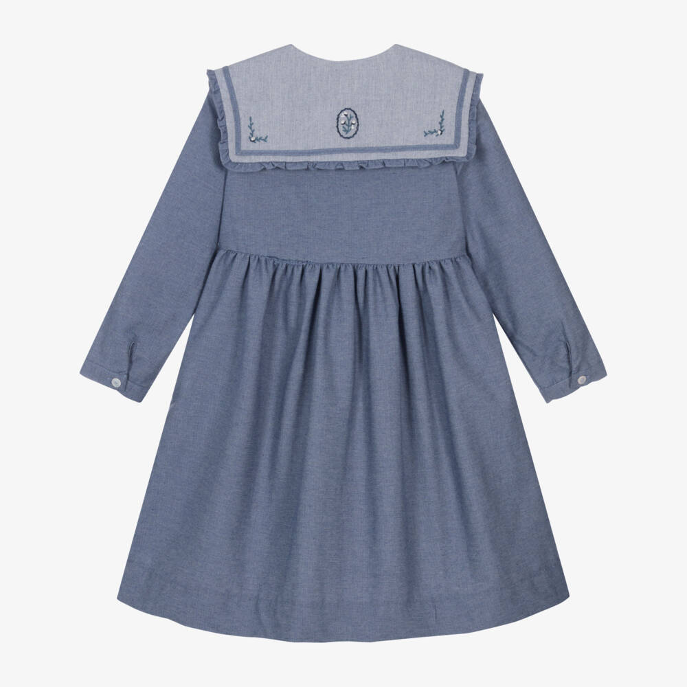 Kidiwi-Girls Blue Embroidered Cotton Dress | Childrensalon Outlet