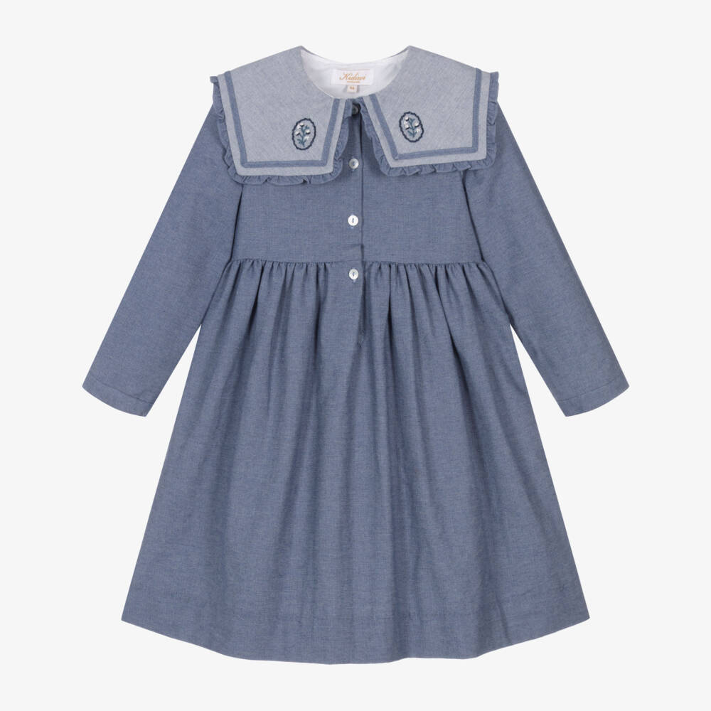 Kidiwi-Girls Blue Embroidered Cotton Dress | Childrensalon Outlet