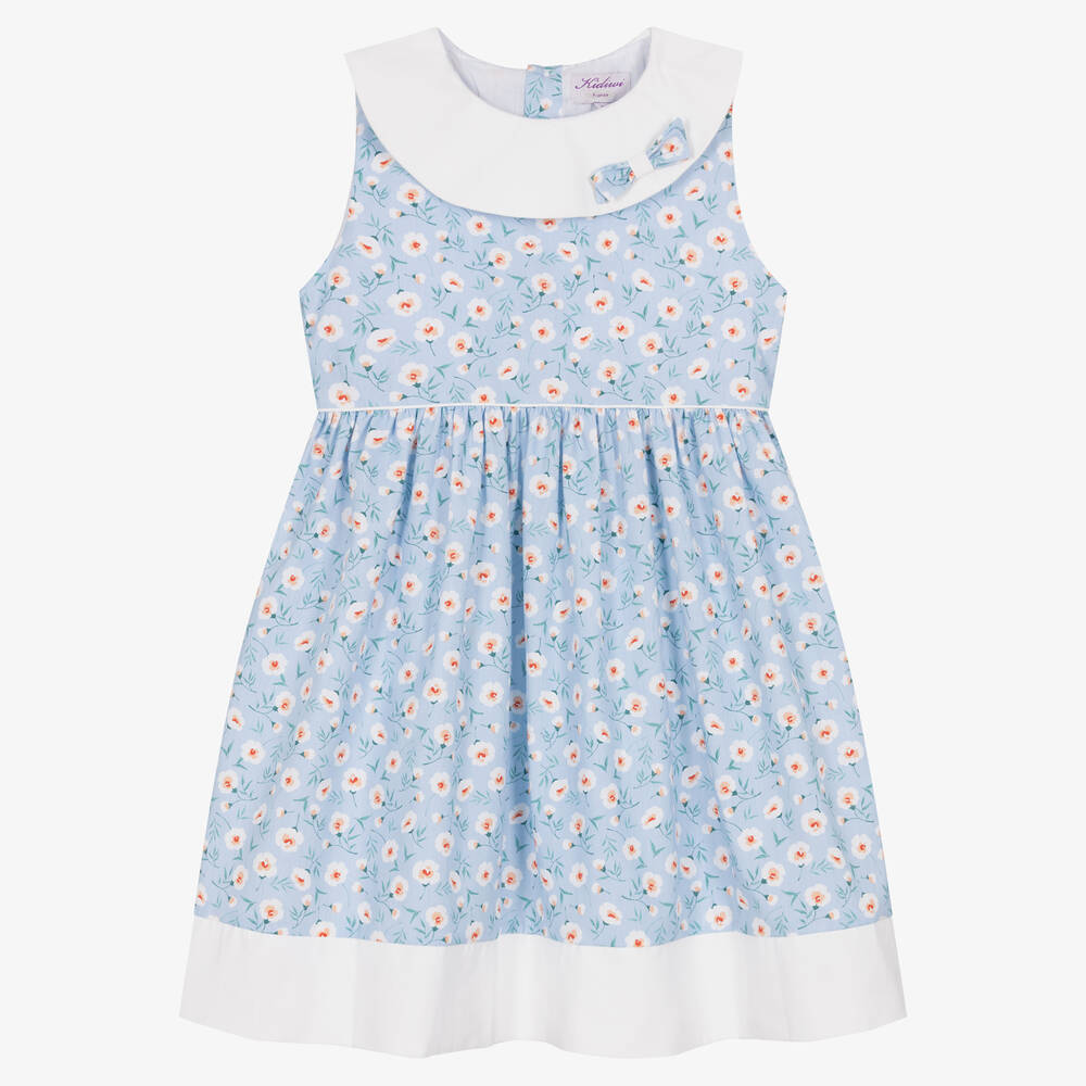 Kidiwi - Girls Blue Floral Print Dress | Childrensalon