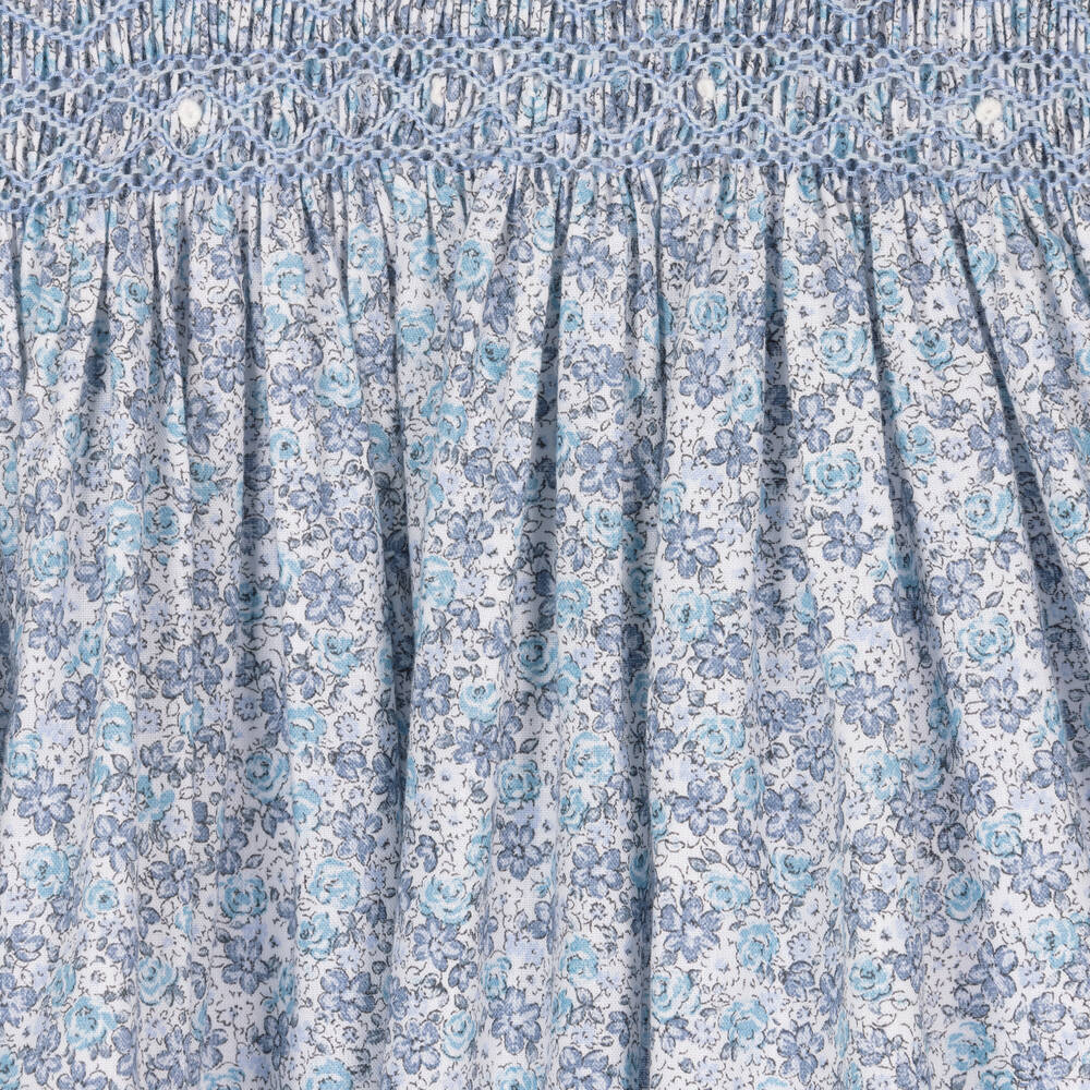 Kidiwi-Girls Blue & Grey Floral Smocked Dress | Childrensalon Outlet