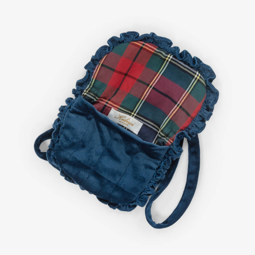 Kidiwi-Girls Blue Hand-Embroidered Velvet Shoulder Bag (19cm) | Childrensalon Outlet