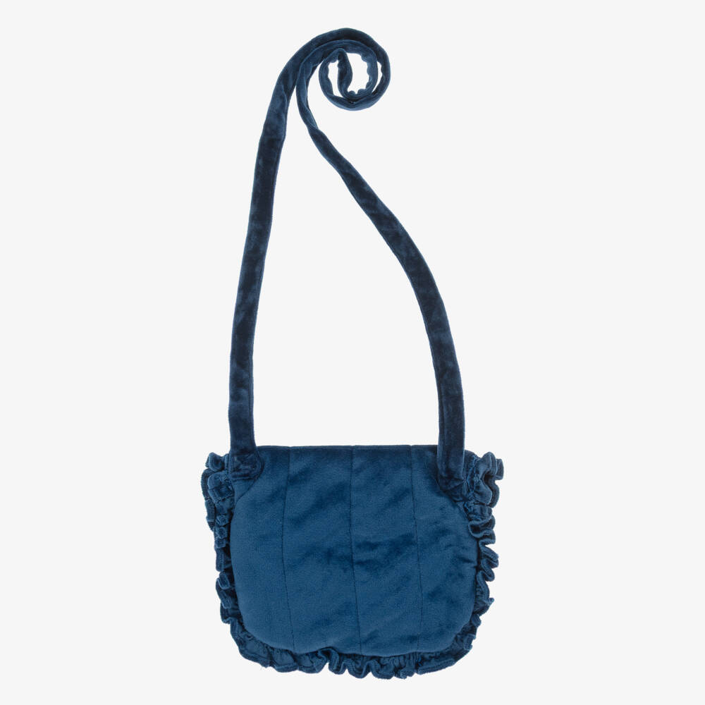 Kidiwi-Girls Blue Hand-Embroidered Velvet Shoulder Bag (19cm) | Childrensalon Outlet