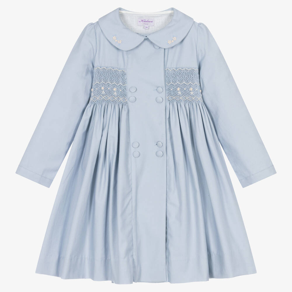 Kidiwi - Girls Blue Hand-Smocked Cotton Dress | Childrensalon