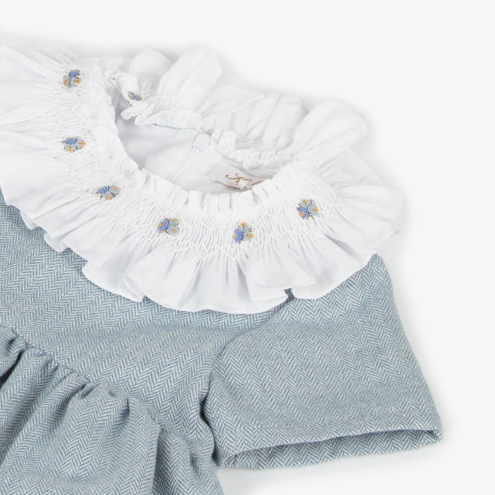 Kidiwi-Girls Blue Ruffle Collar Dress | Childrensalon Outlet