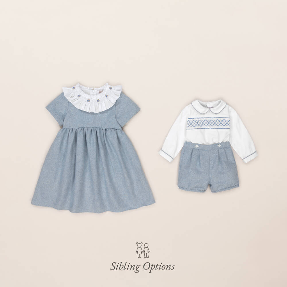 Kidiwi-Girls Blue Ruffle Collar Dress | Childrensalon Outlet