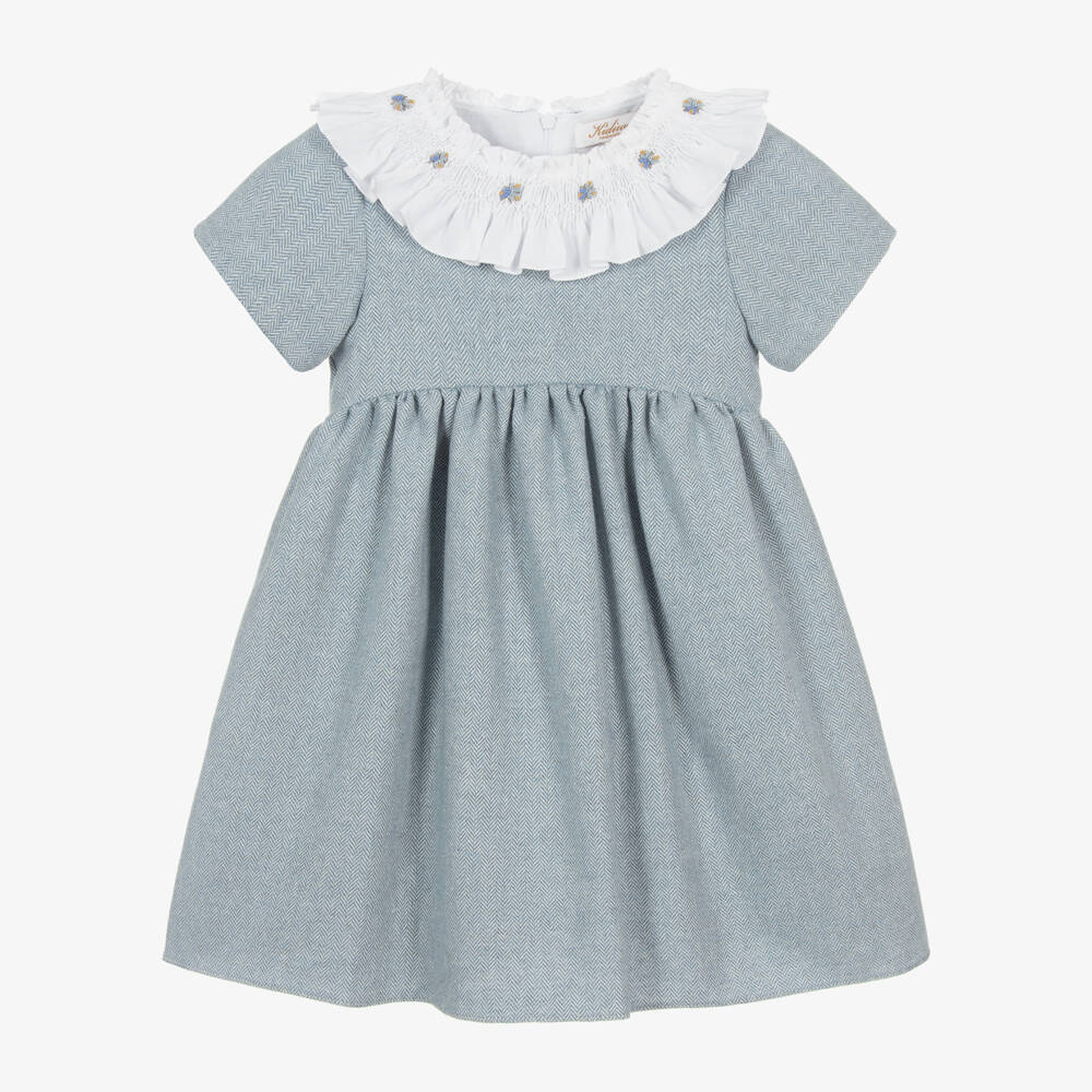 Kidiwi-Girls Blue Ruffle Collar Dress | Childrensalon Outlet