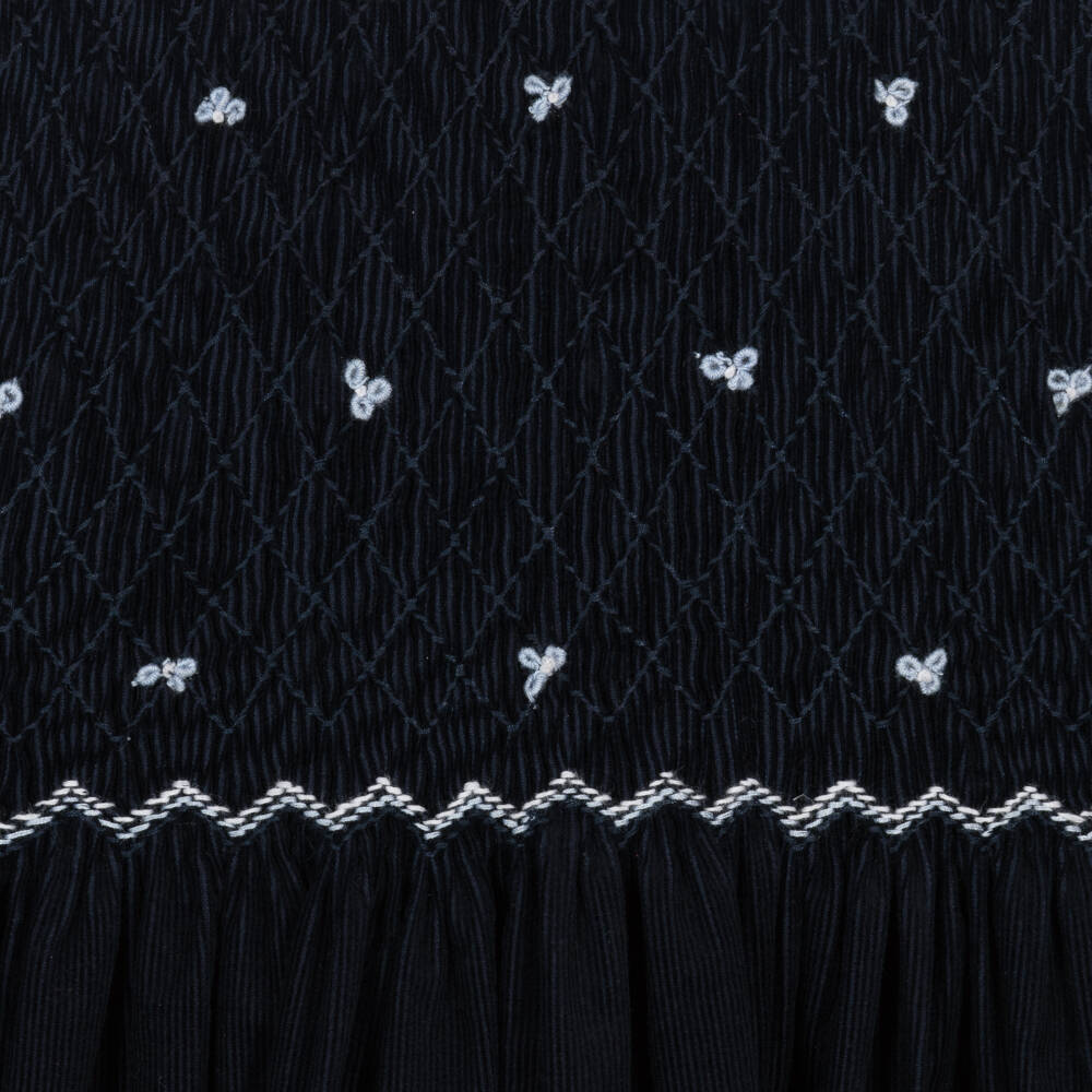 Kidiwi-Girls Blue Smocked Corduroy Frock | Childrensalon Outlet