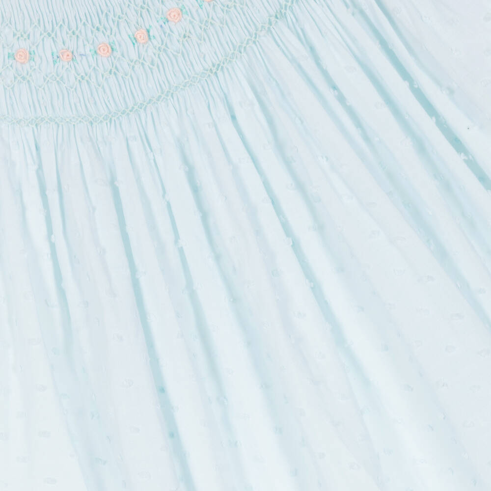 Kidiwi-Girls Blue Smocked Cotton Plumetis Dress | Childrensalon Outlet