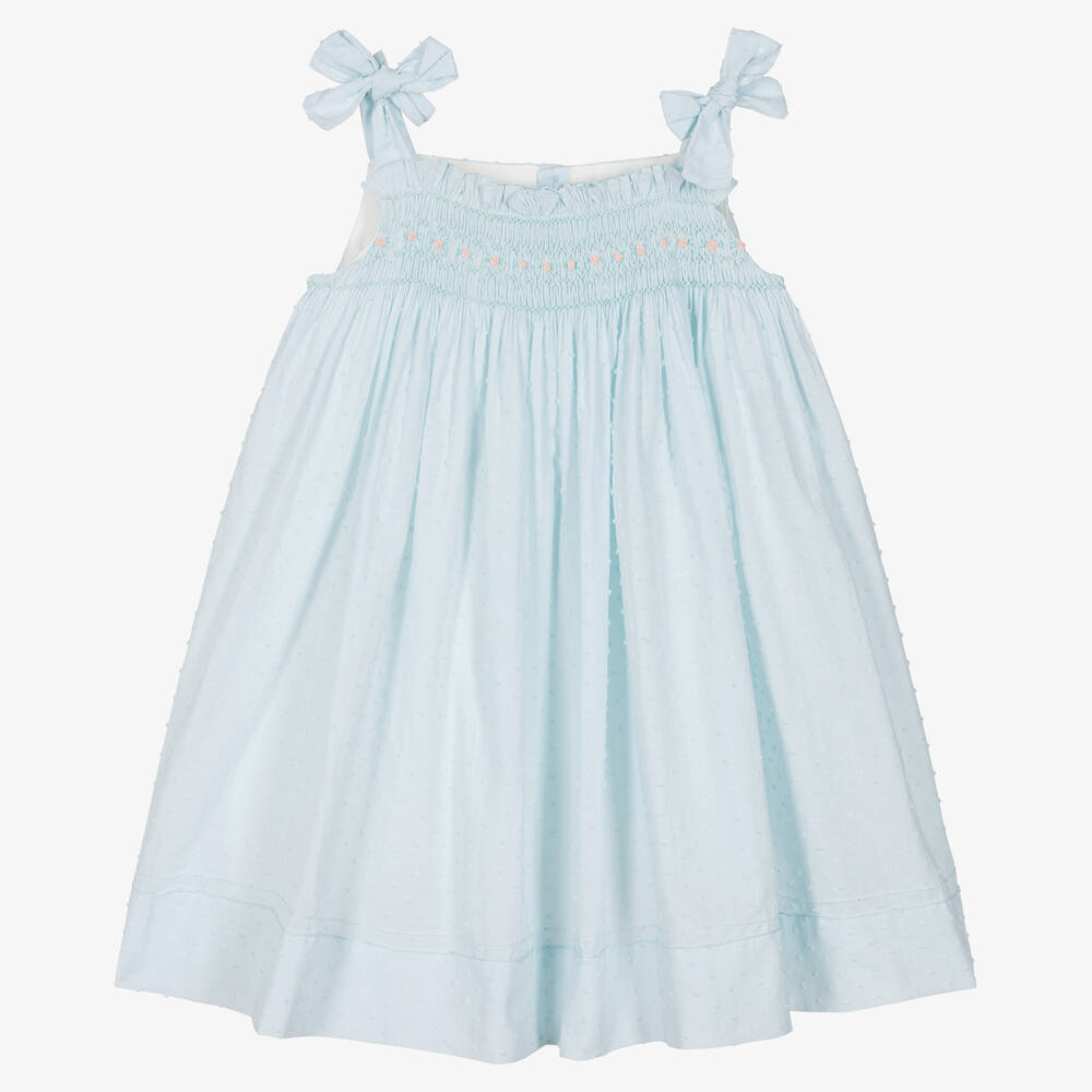 Kidiwi - Robe bleue smockée coton plumetis | Childrensalon