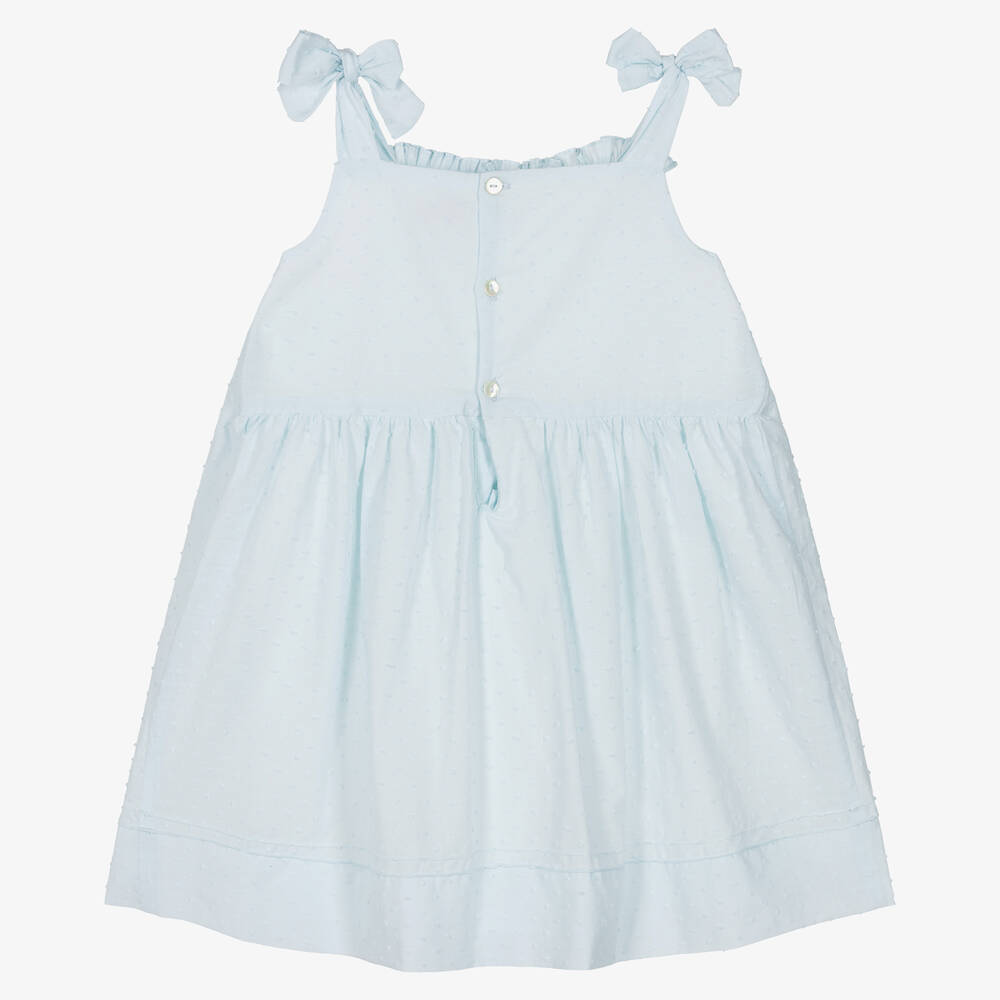 Kidiwi-Girls Blue Smocked Cotton Plumetis Dress | Childrensalon Outlet