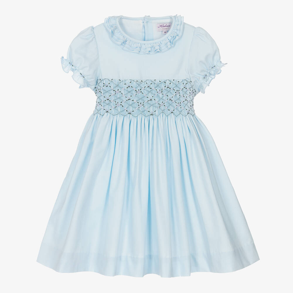 Kidiwi - Blaues, gesmoktes Kleid (M)  | Childrensalon