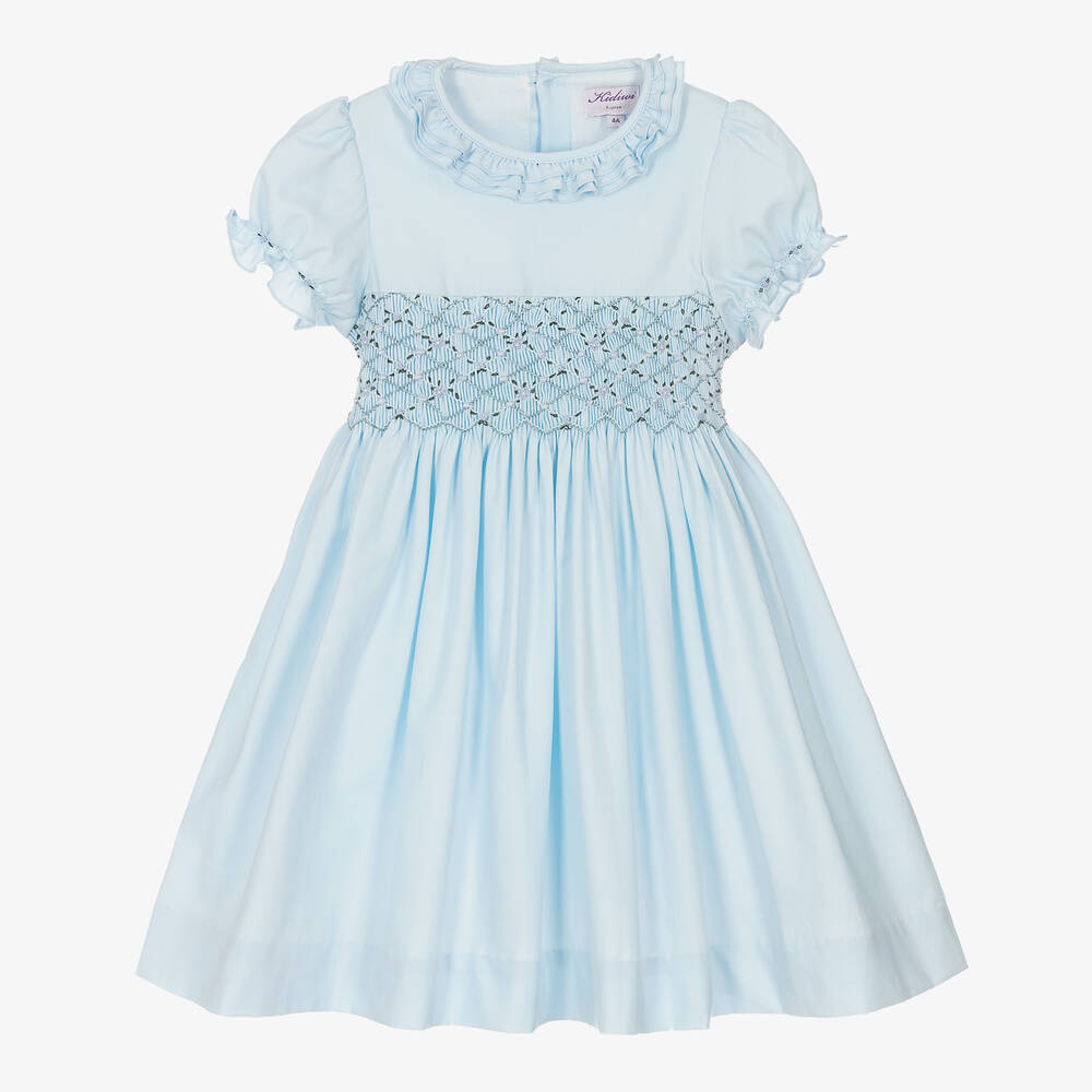 Kidiwi - Robe bleue à smocks Fille  | Childrensalon