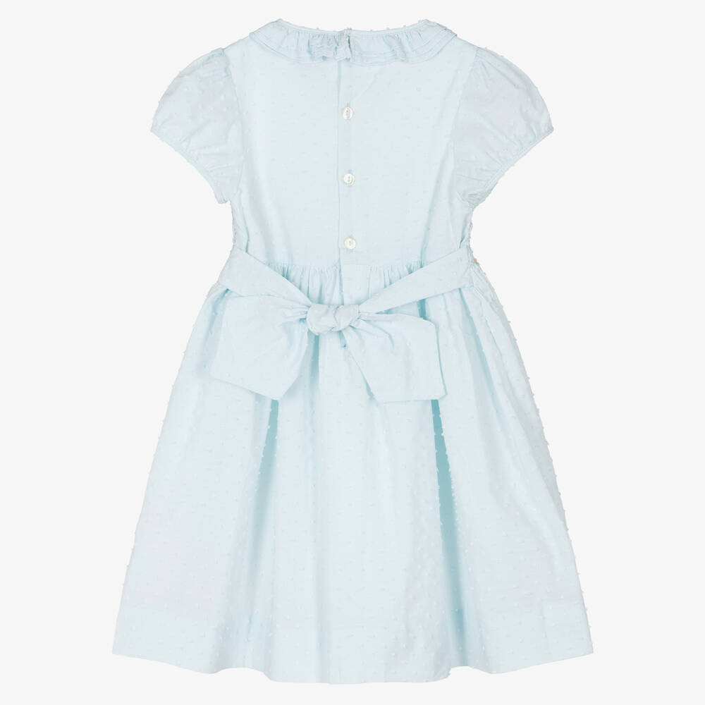 Kidiwi-Girls Blue Smocked Plumeti Dress | Childrensalon Outlet