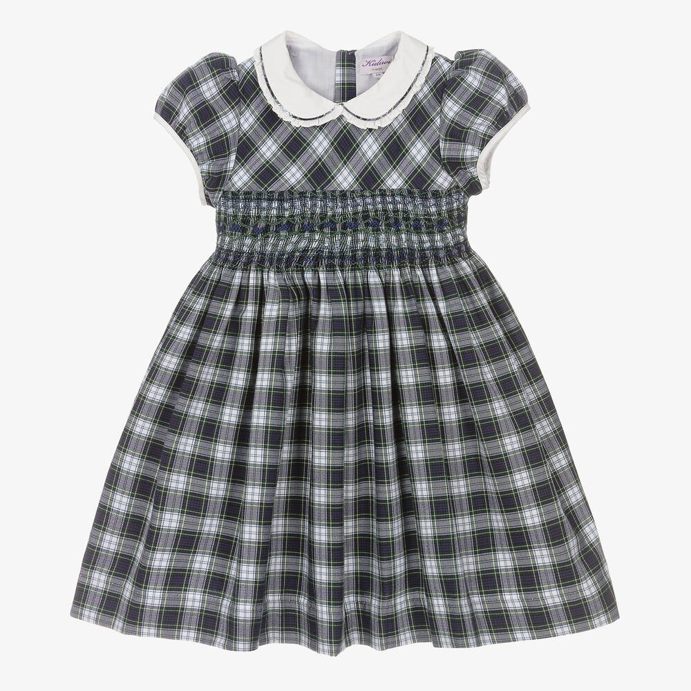 Kidiwi - Blaues, gesmoktes Schottenkaro-Kleid (M)  | Childrensalon