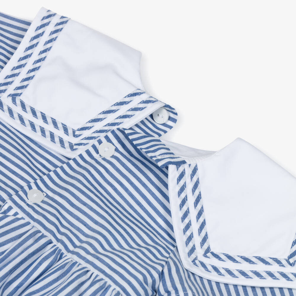 Kidiwi-Girls Blue Striped Cotton Dress with Sailor Collar | Childrensalon Outlet