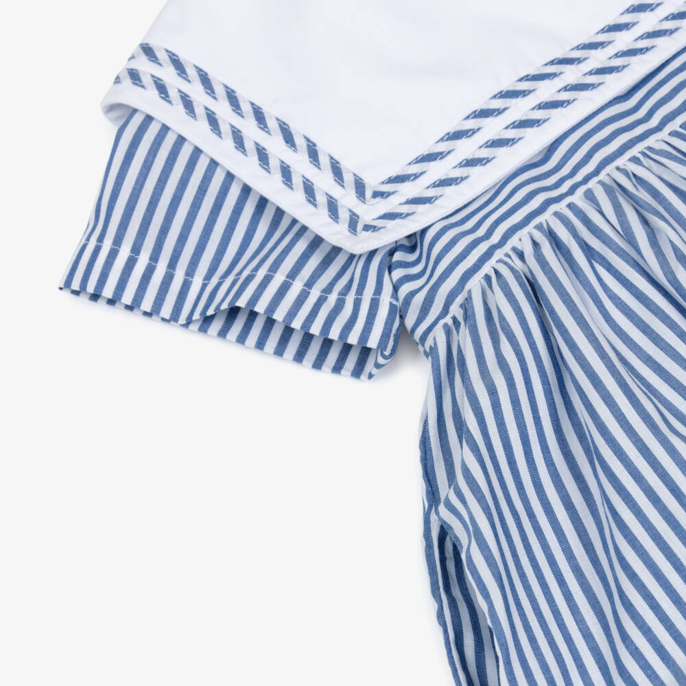 Kidiwi-Girls Blue Striped Cotton Dress with Sailor Collar | Childrensalon Outlet
