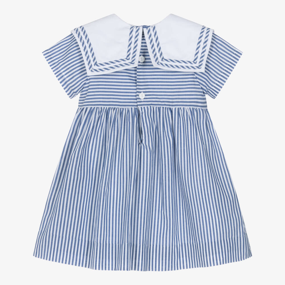 Kidiwi-Girls Blue Striped Cotton Dress with Sailor Collar | Childrensalon Outlet