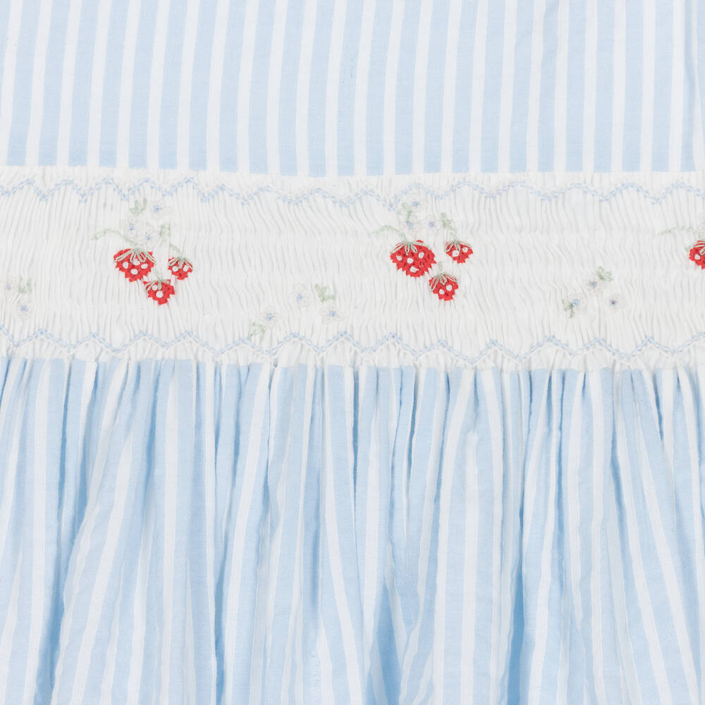 Kidiwi-Girls Blue Striped Cotton Smocked Dress | Childrensalon Outlet