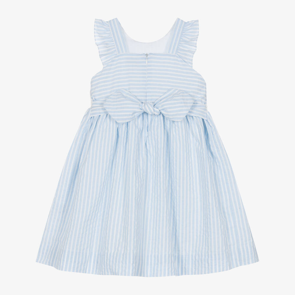 Kidiwi-Girls Blue Striped Cotton Smocked Dress | Childrensalon Outlet