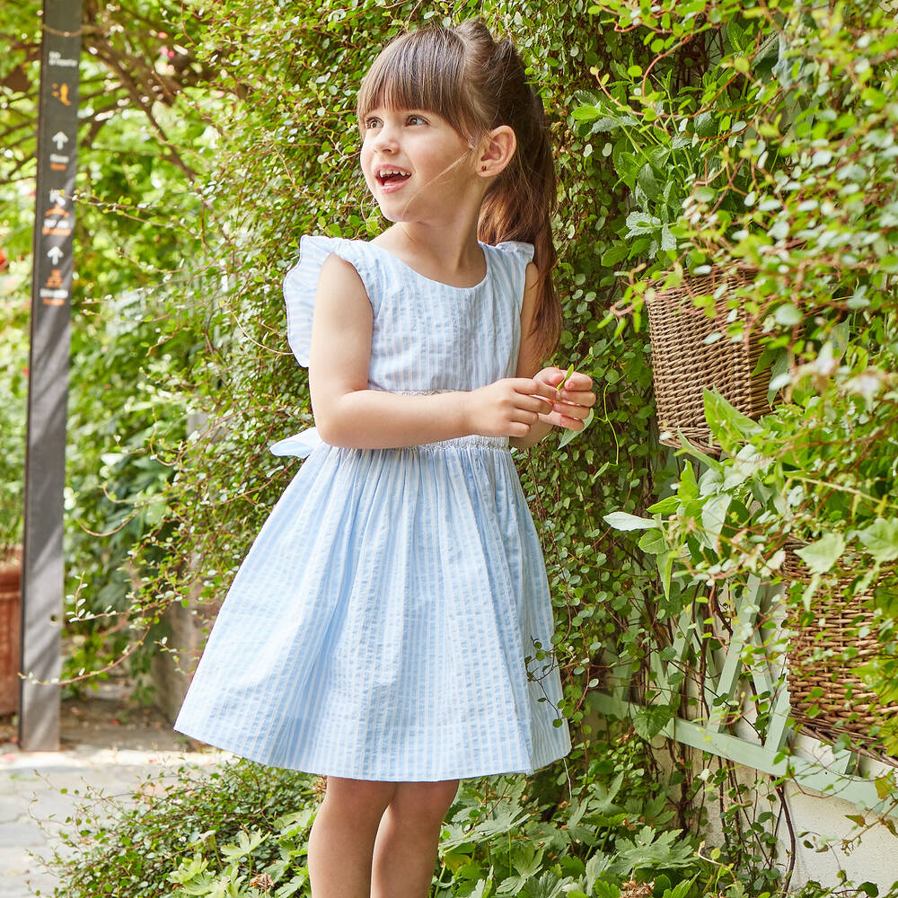 通販 Girls - Kidiwi Blue Dress Smocked Cotton Striped Clothing