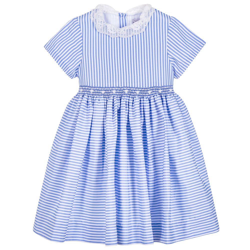 Kidiwi - Girls Blue Striped Handmade Dress | Childrensalon