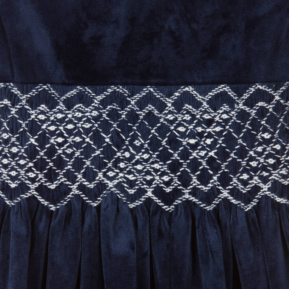 Kidiwi-Синее бархатное платье со сборками для девочек | Childrensalon Outlet