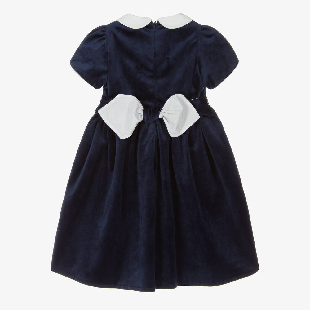 Kidiwi-Синее бархатное платье со сборками для девочек | Childrensalon Outlet