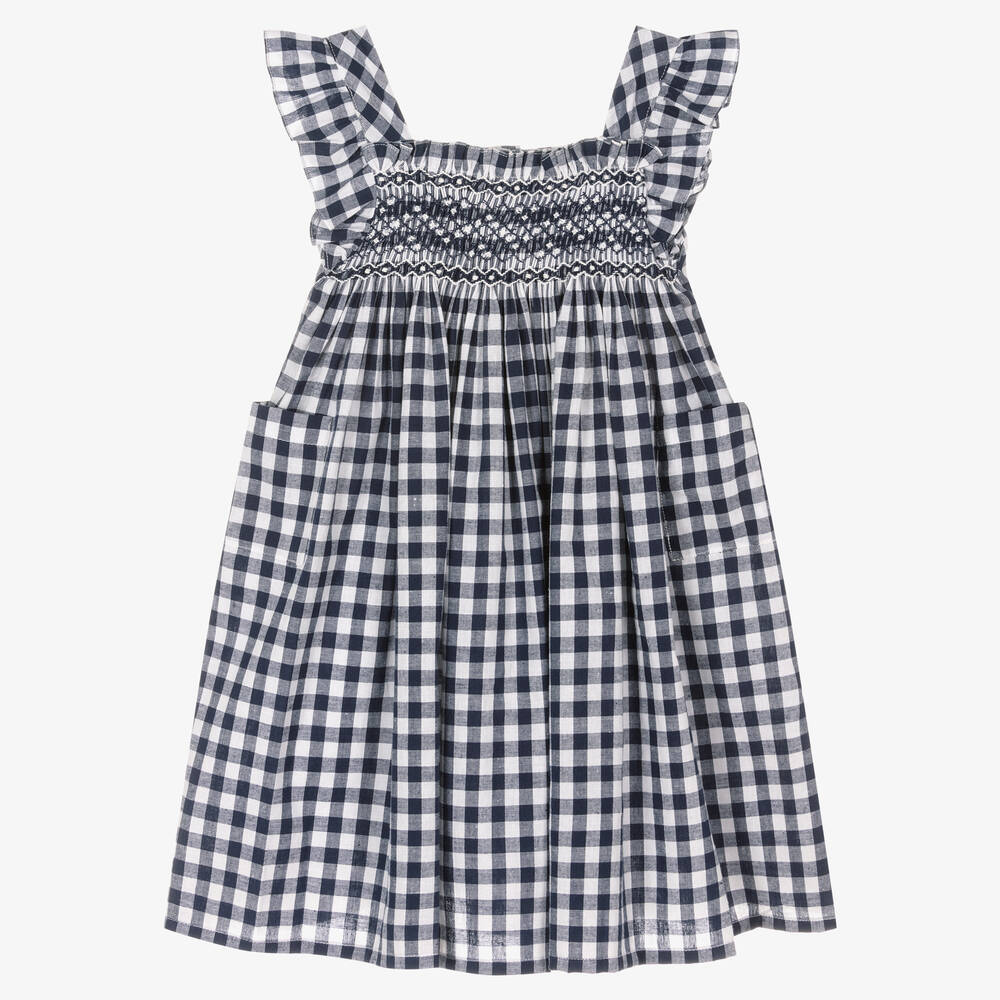 Kidiwi - Gesmoktes Vichykaro-Kleid blau/weiß | Childrensalon