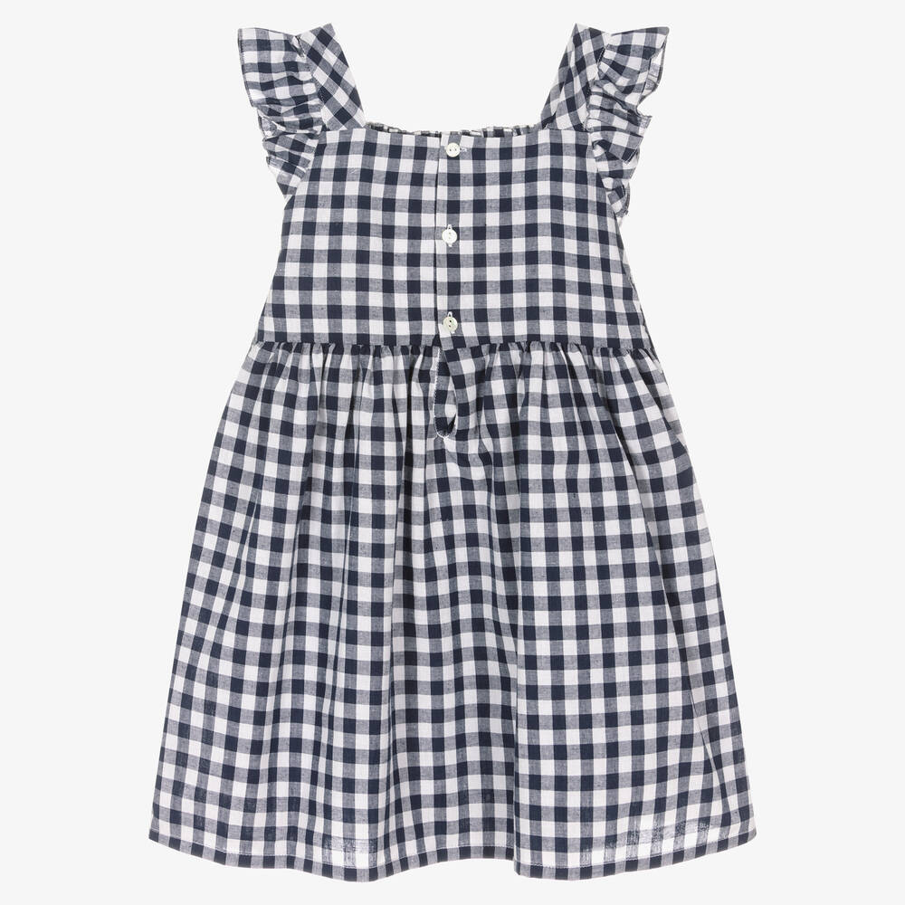 Kidiwi-Girls Blue & White Gingham Smocked Dress | Childrensalon Outlet