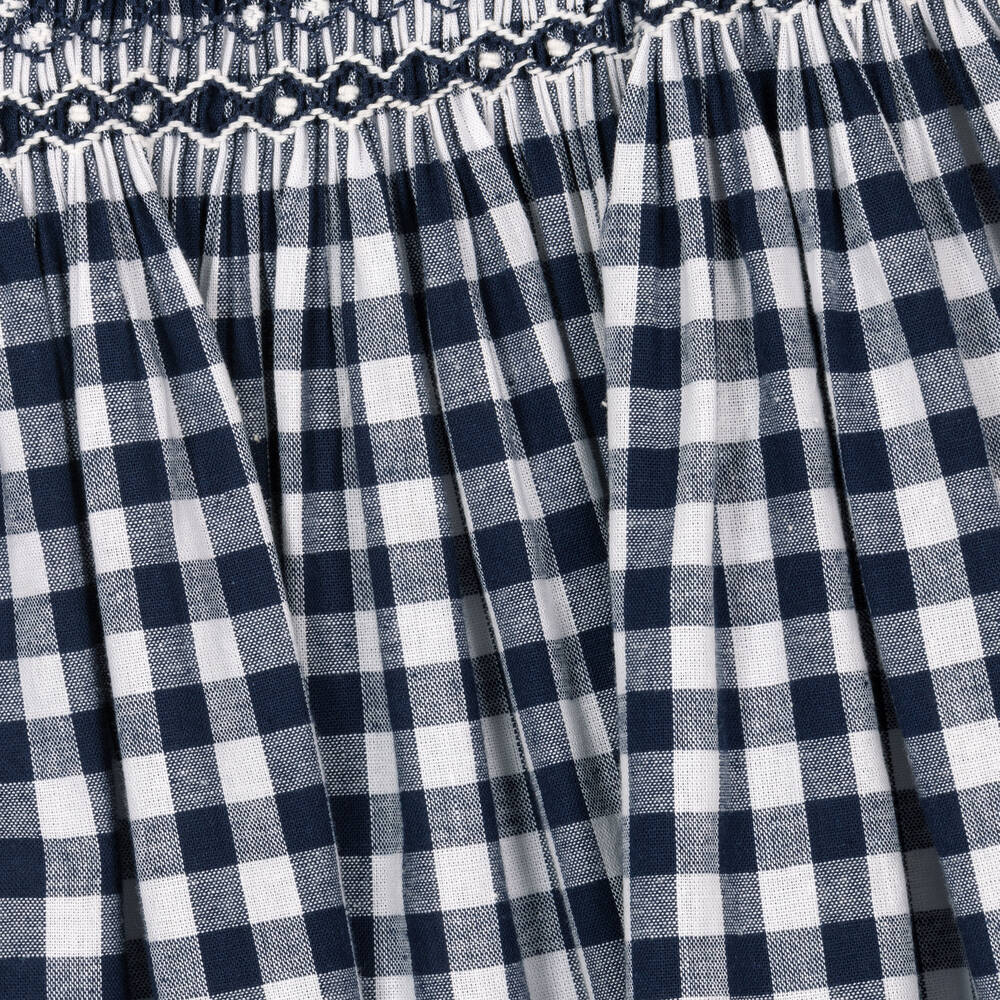 Kidiwi-Girls Blue & White Gingham Smocked Dress | Childrensalon Outlet