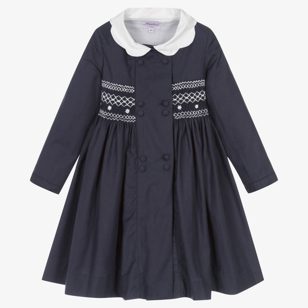 Kidiwi-Girls Blue & White Smocked Dress | Childrensalon Outlet