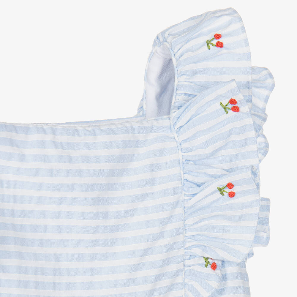 Kidiwi-فستان مزيج قطن مقلم لون أزرق وأبيض | Childrensalon Outlet