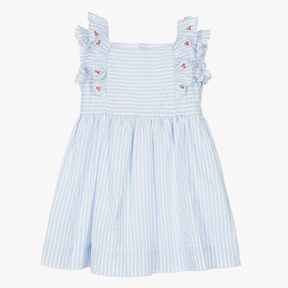 Kidiwi - Girls Blue & White Striped Dress | Childrensalon