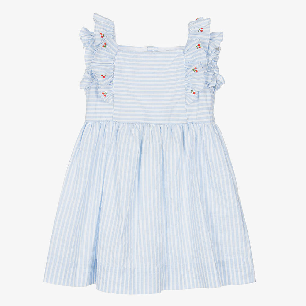 Kidiwi - Robe bleue et blanche rayée fille | Childrensalon