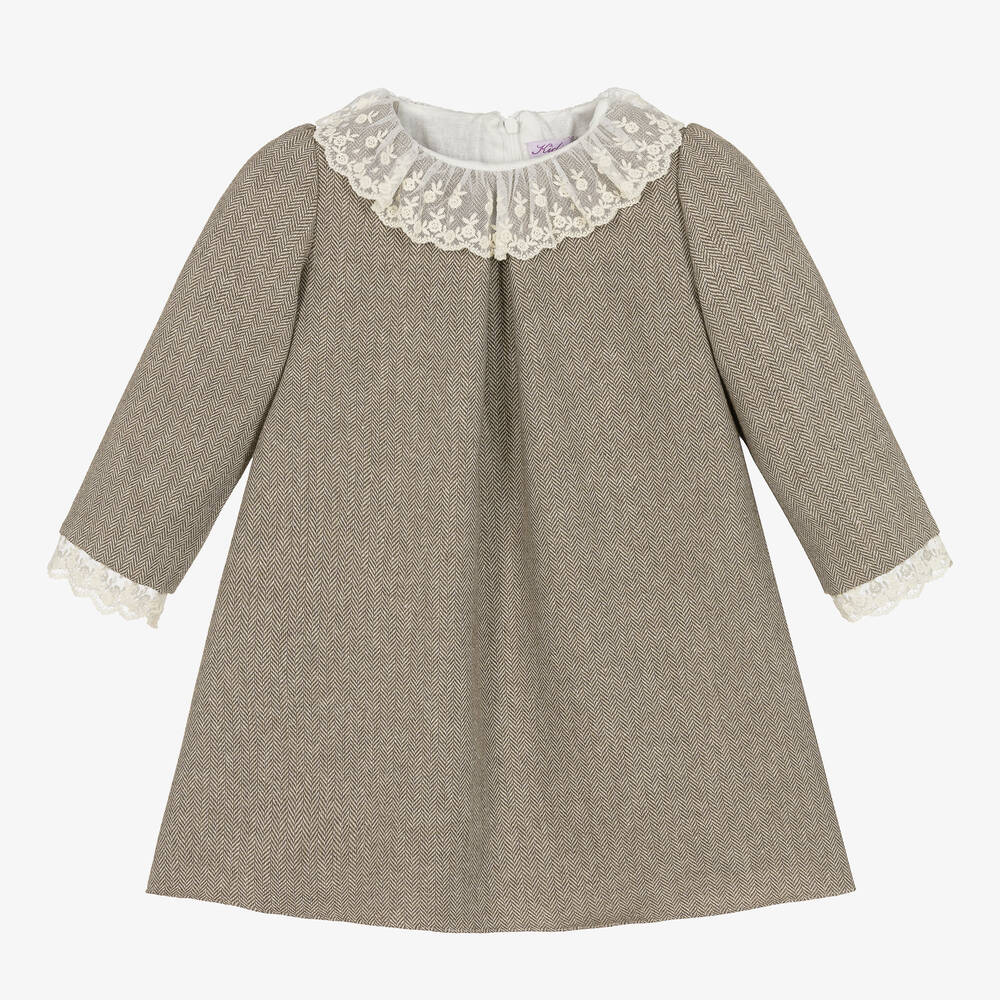 Kidiwi - Girls Brown Herringbone Tweed Dress | Childrensalon