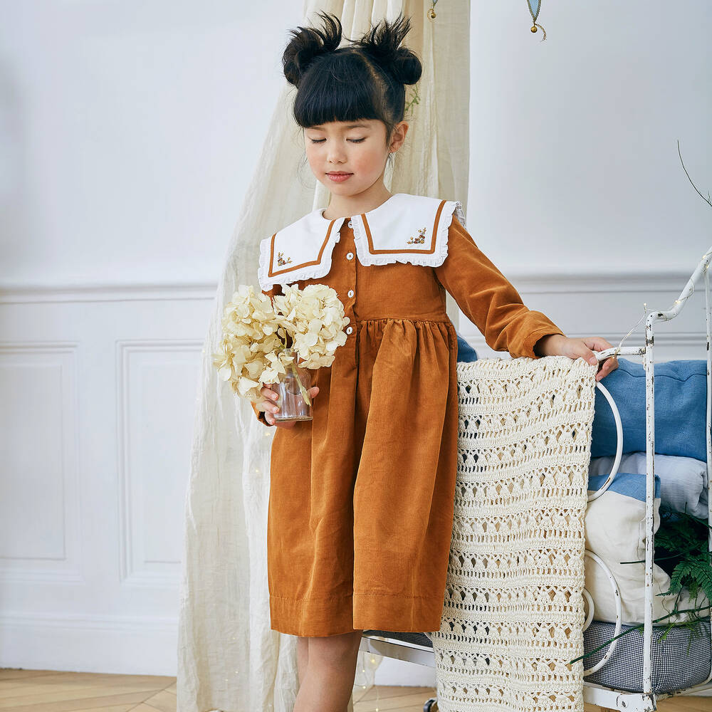 Kidiwi-Girls Brown Needlecord Dress | Childrensalon Outlet