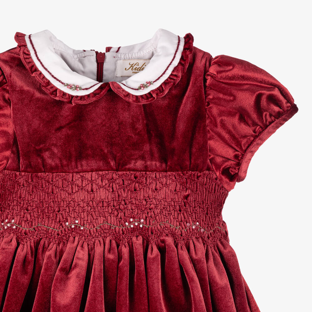 Kidiwi-Girls Burgundy Hand-Smocked Velvet Dress | Childrensalon Outlet