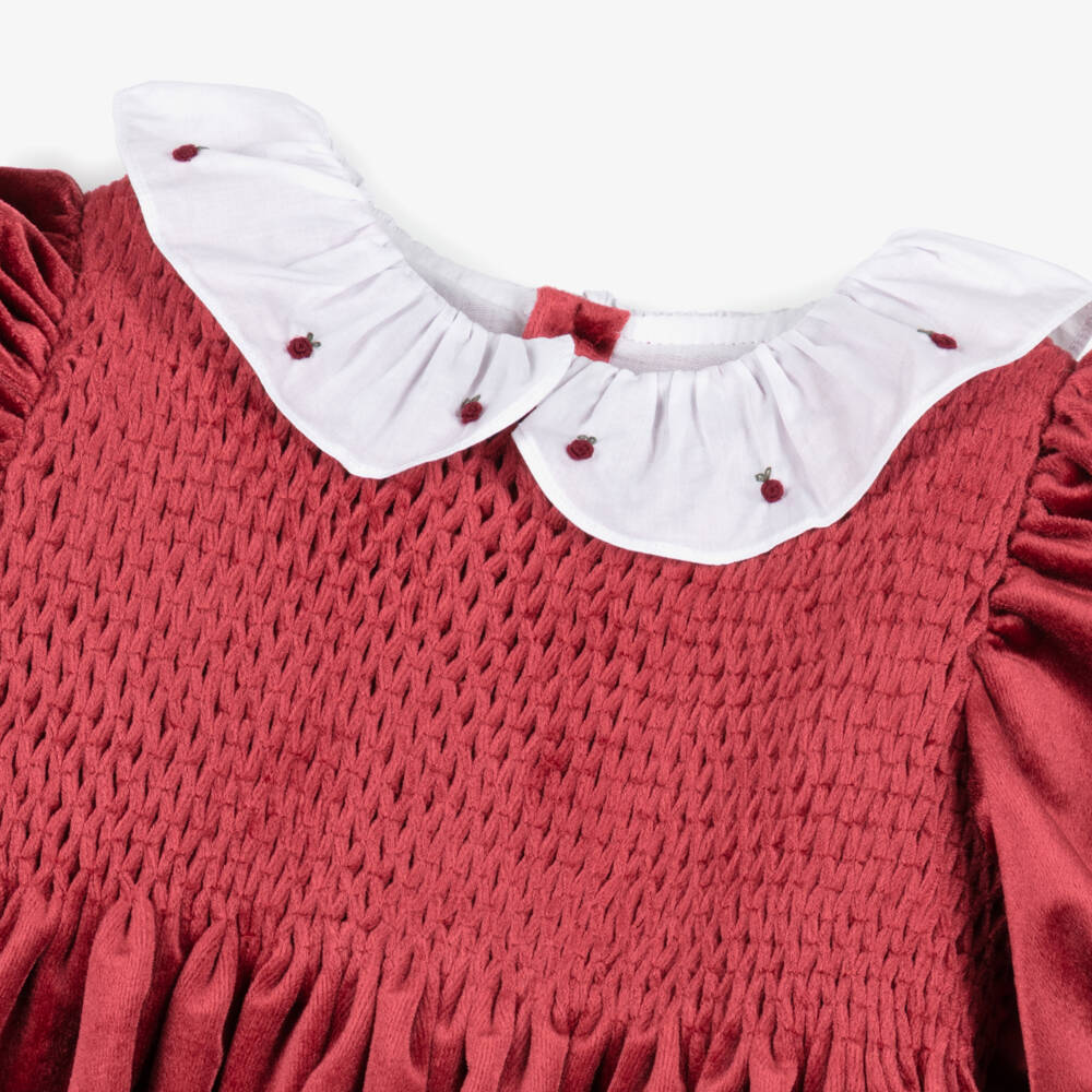 Kidiwi-Girls Burgundy Red Smocked Velvet Dress | Childrensalon Outlet